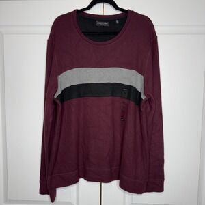 Kenneth‎ Cole Sweater Mens 2XL Burgundy Gray Colorblock Crewneck Pullover